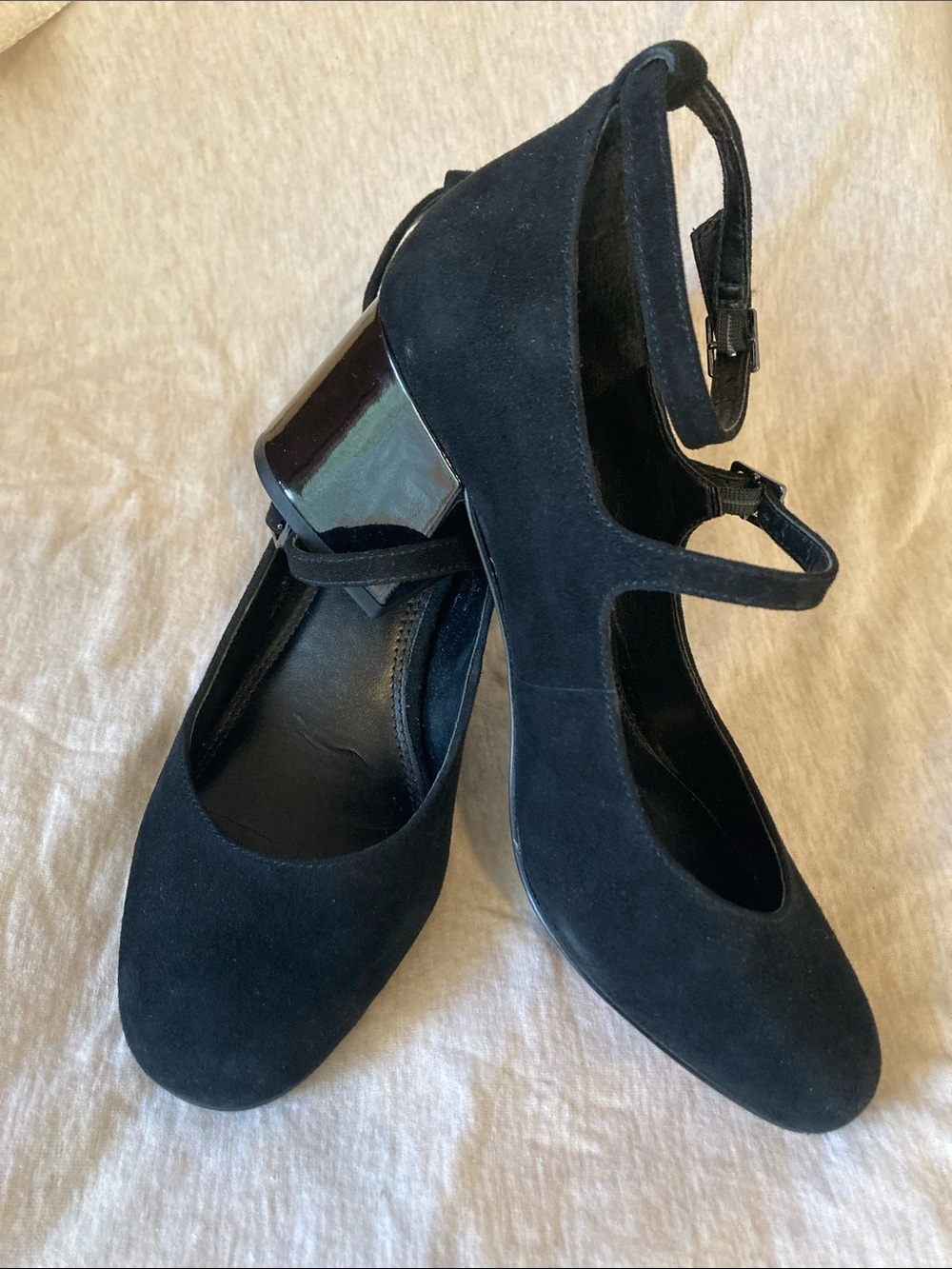 Gianni Bini Black Suede Mary Jane Block Heel Pumps Size 7